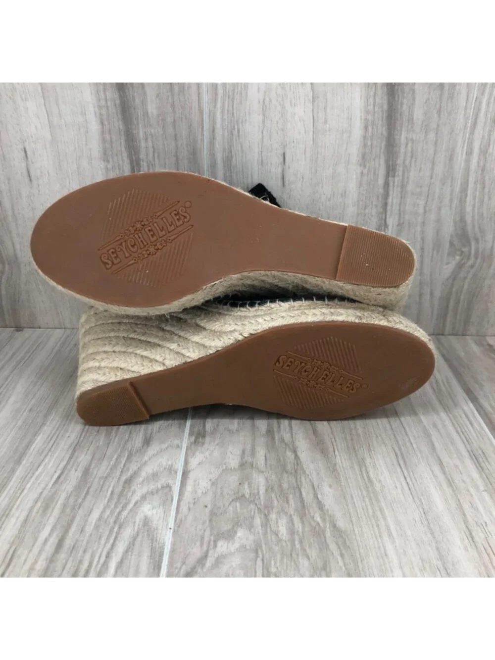 Seychelles Wedge Sandals Womens 8.5 Black Suede Buckle Stap Espadrille Shoes